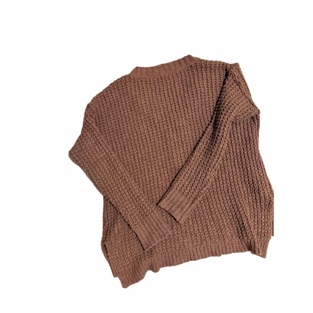 Free People Whistle Thermal Henley Brownstone Combo Small Chunky Knit $148